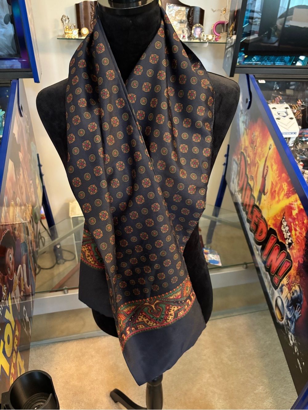Navy Check Opera Dress Scarf Vintage!